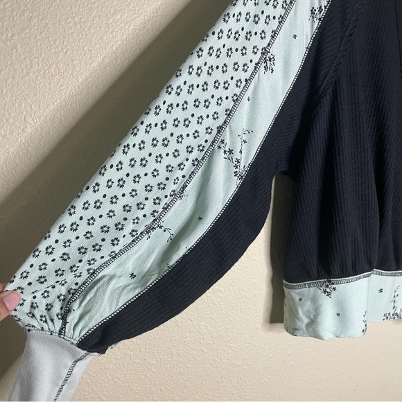 Free People Auxton Top Womens  Size Small Black Green Thermal Wrap BOHO Side Tie - Picture 7 of 7